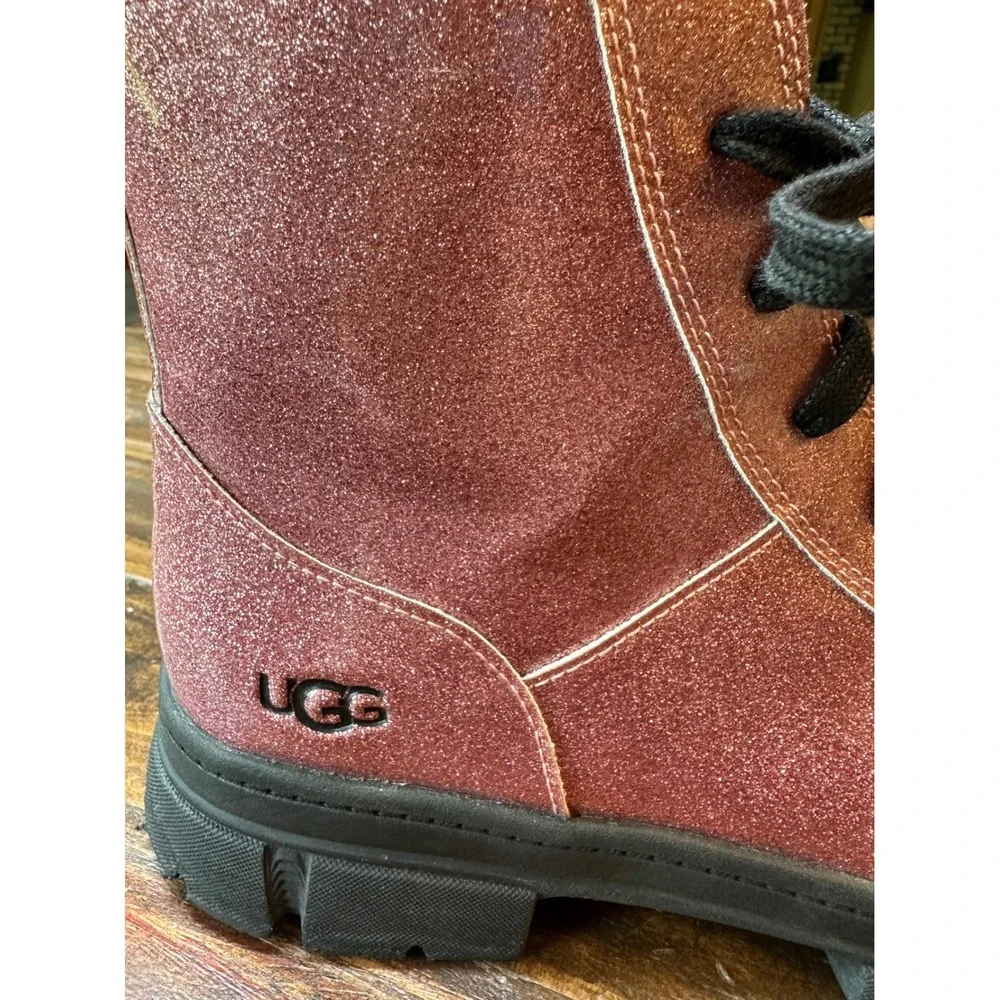 UGG Ashton Glitter Rose Pink Ankle‎ Boots Lace Up Zip Lug Sole 1151571K Kids 6